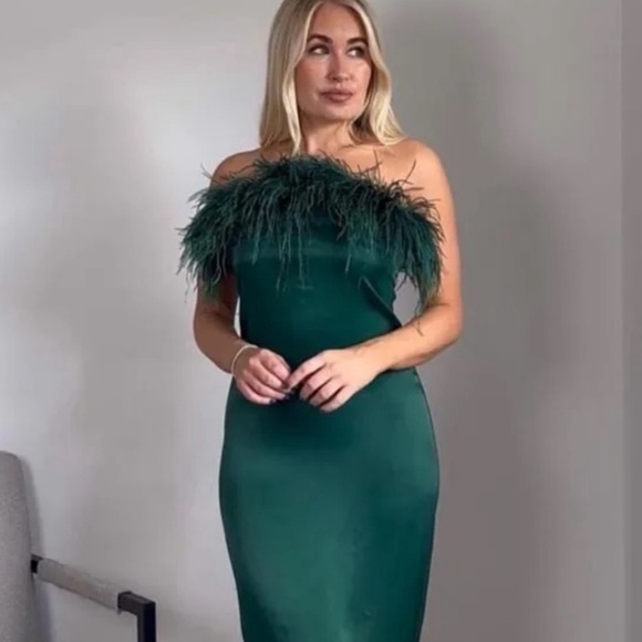 ZARA FEATHER SATIN EFFECT DRESS - Picture 5 of 11